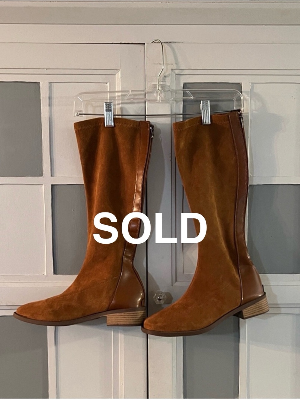 Tall Suede Riding Boots in Cognac Brown